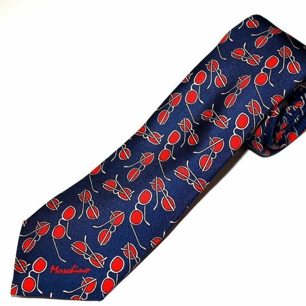 MOSCHINO Logo NECKWEAR Blue TIE  Red SUNGLASSES